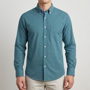Mason James Mens Small Button Down Shirt Green White Graph Check Tattersal